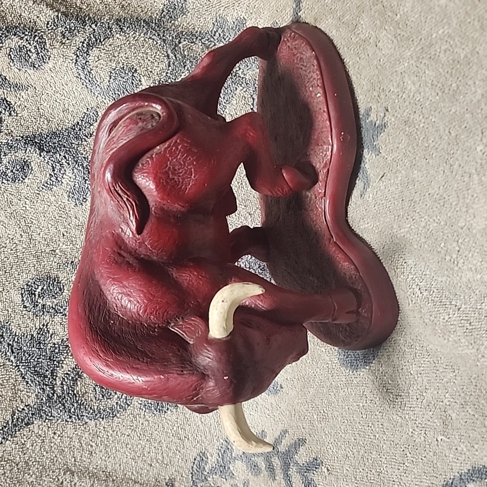 Vintage 50s Devonware Chalkware Red Bull Statuette Figurine, Spanish Holyday Fig